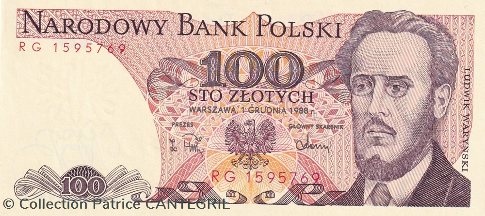 100 Złotych Narodowy Bank Polski 1988 Unc Pick 143e billets europe pologne 100 z otych narodowy bank polski 1988 unc pick 143e