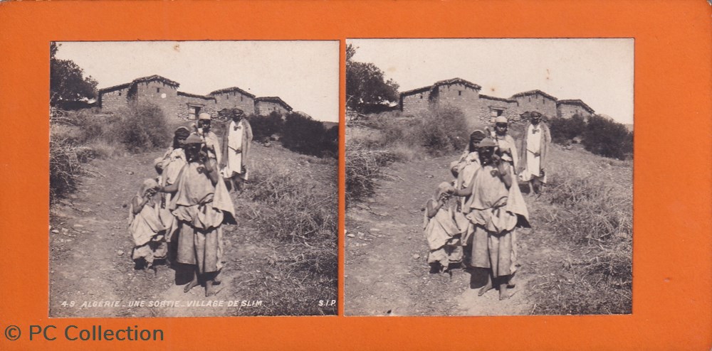 49- Algérie une sortie village de SLIM documents anciens chromos images 49 algerie une sortie village de slim