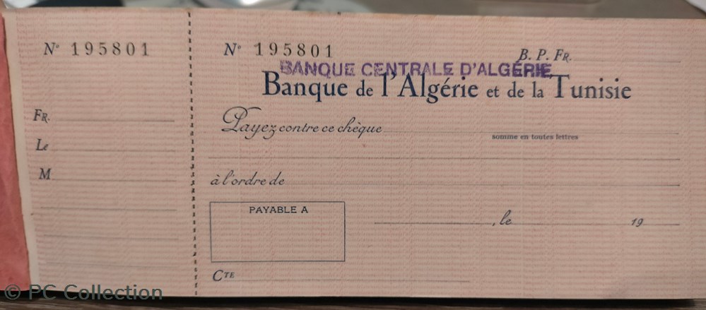 Carnet de chèques BANQUE de L'Algérie et de la Tunisie billets afrique carnet de cheques banque de algerie et de la tunisie