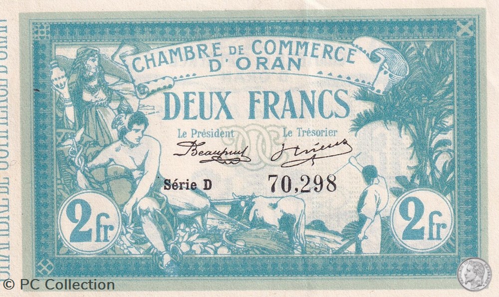 141.3-12/5/1915 Oran 2 Francs Série D Cdc billets afrique algerie 141 3 12 5 1915 oran 2 francs serie d cdc