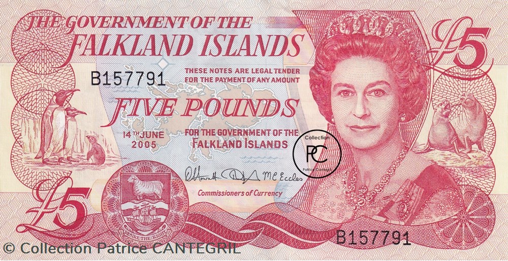 2005 Pick17a 5 £ - Livre des Îles Falkland Unc billets amerique du sud 2005 pick17a 5 livre des iles falkland unc