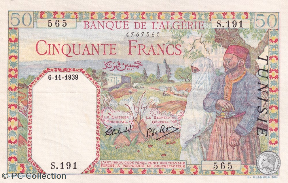 1939 Pick12b, 50 Franc Couples indigènes surcharge Tunisie sup billets afrique algerie 1939 pick12b 50 franc couples indigenes surcharge tunisie sup