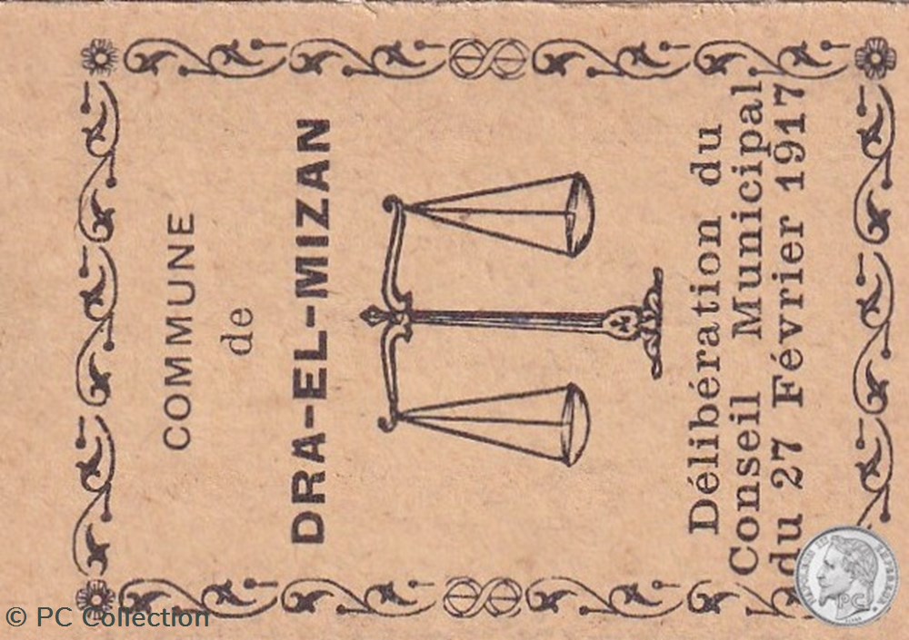 Dra -El-Mizan 1b - 0,05 franc 1917 billets afrique algerie dra el mizan 1b 0 05 franc 1917