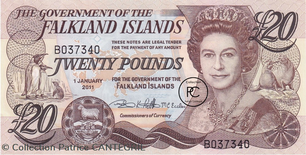 2011 Pick19 20 £ - Livre des Îles Falkland Unc billets amerique du sud 2011 pick19 20 livre des iles falkland unc