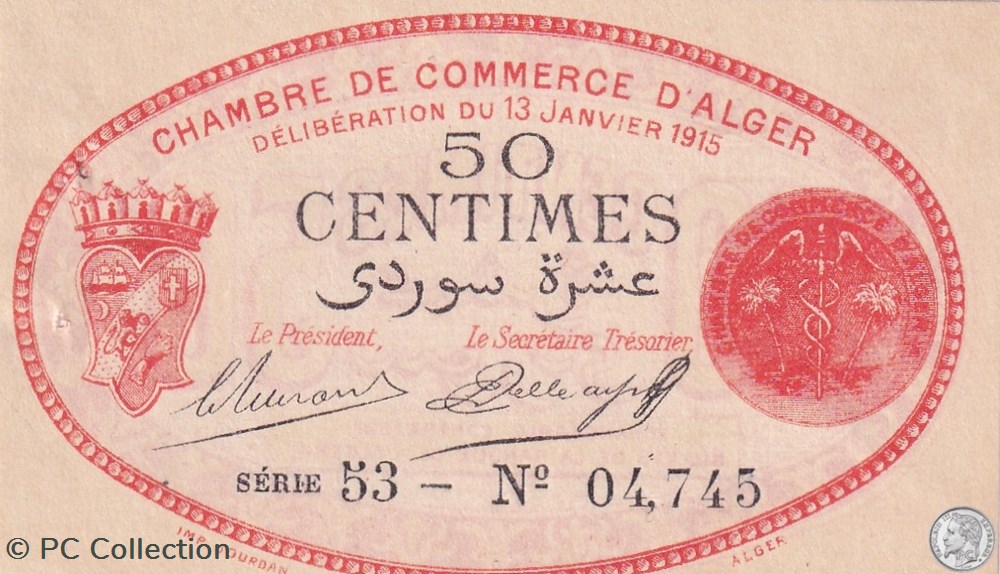 137-5-13/1/1915 Alger 50 cts Cdc. (2) billets afrique algerie 137 5 13 1 1915 alger 50 cts cdc 2