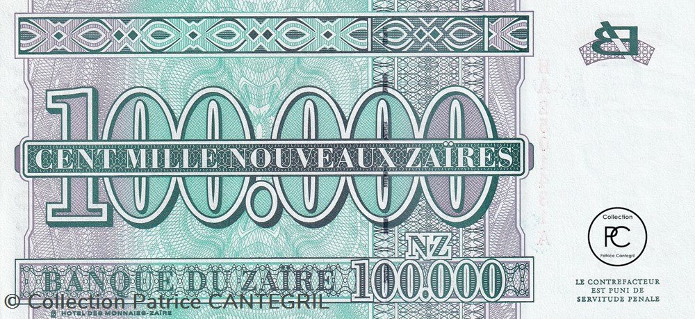 1996 Pick77Aa 100 000 NZ - Nouveau zaïre zaïrois Unc billets afrique 1996 pick77aa 100 000 nz nouveau zaire zairois unc