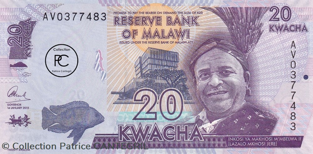 2015 Pick63b 20 MK - Kwacha malawien Unc billets afrique 2015 pick63b 20 mk kwacha malawien unc