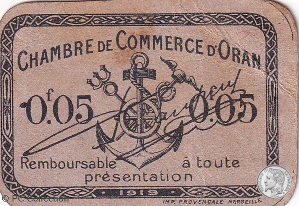 141-54-1919 Oran 5 Cts Cdc billets afrique algerie 141 54 1919 oran 5 cts cdc