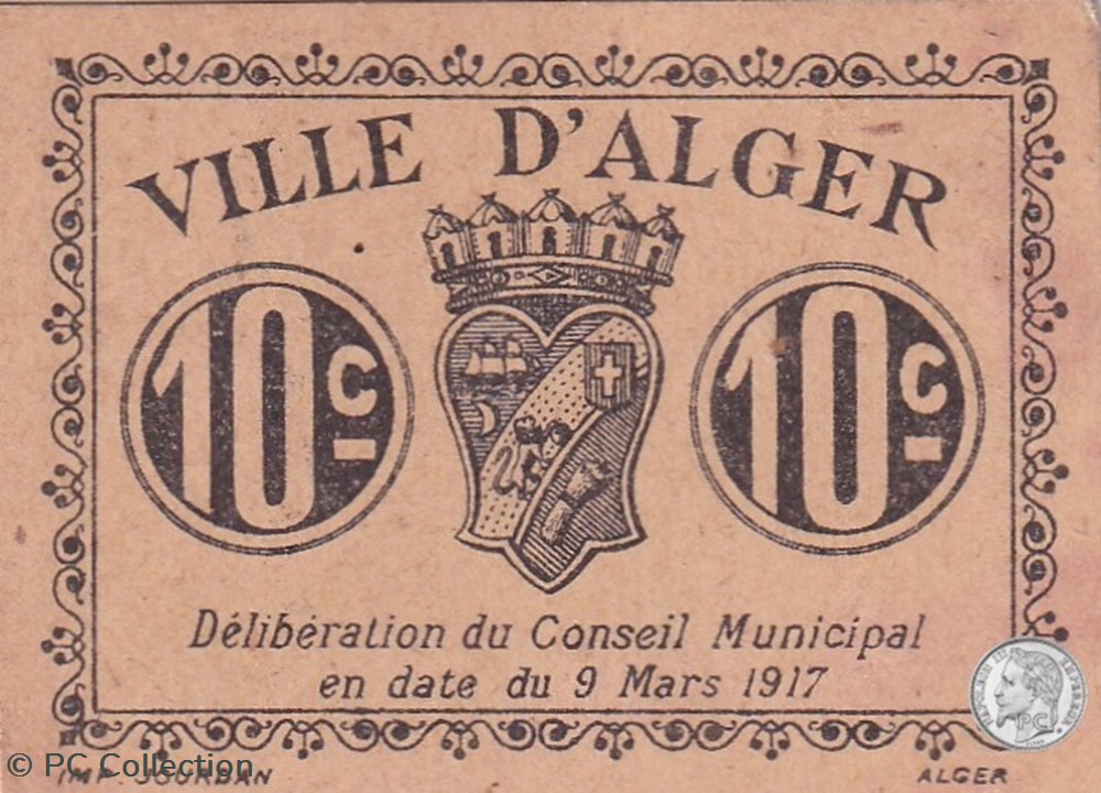 billets afrique algerie ville alger 9 3 1917 10 centimes beige 5