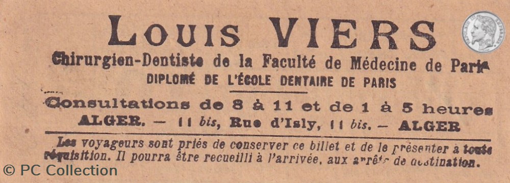 Ticket billet tramway - Tramways d'Alger "Société des Chemins de Fer sur Routes d'Algérie" documents anciens titres transport ticket billet tramway tramways alger societe des chemins de fer sur routes algerie