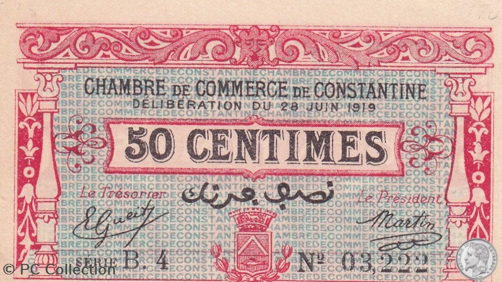 billets afrique algerie 140 19 28 6 1919 constantine 50 centimes cdc series b4