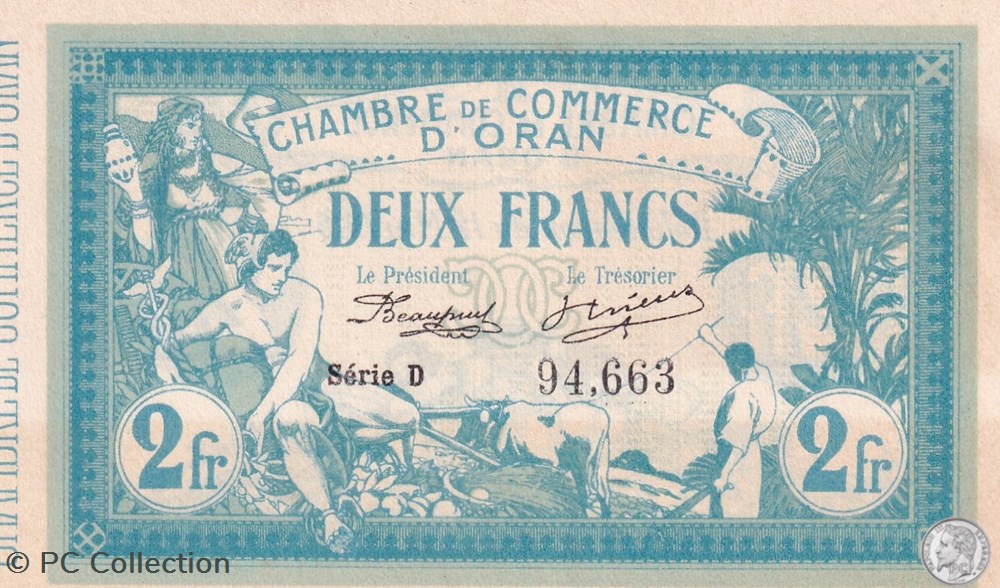 141.3-12/5/1915 Oran 2 Francs Série D Cdc billets afrique algerie 141 3 12 5 1915 oran 2 francs serie d cdc