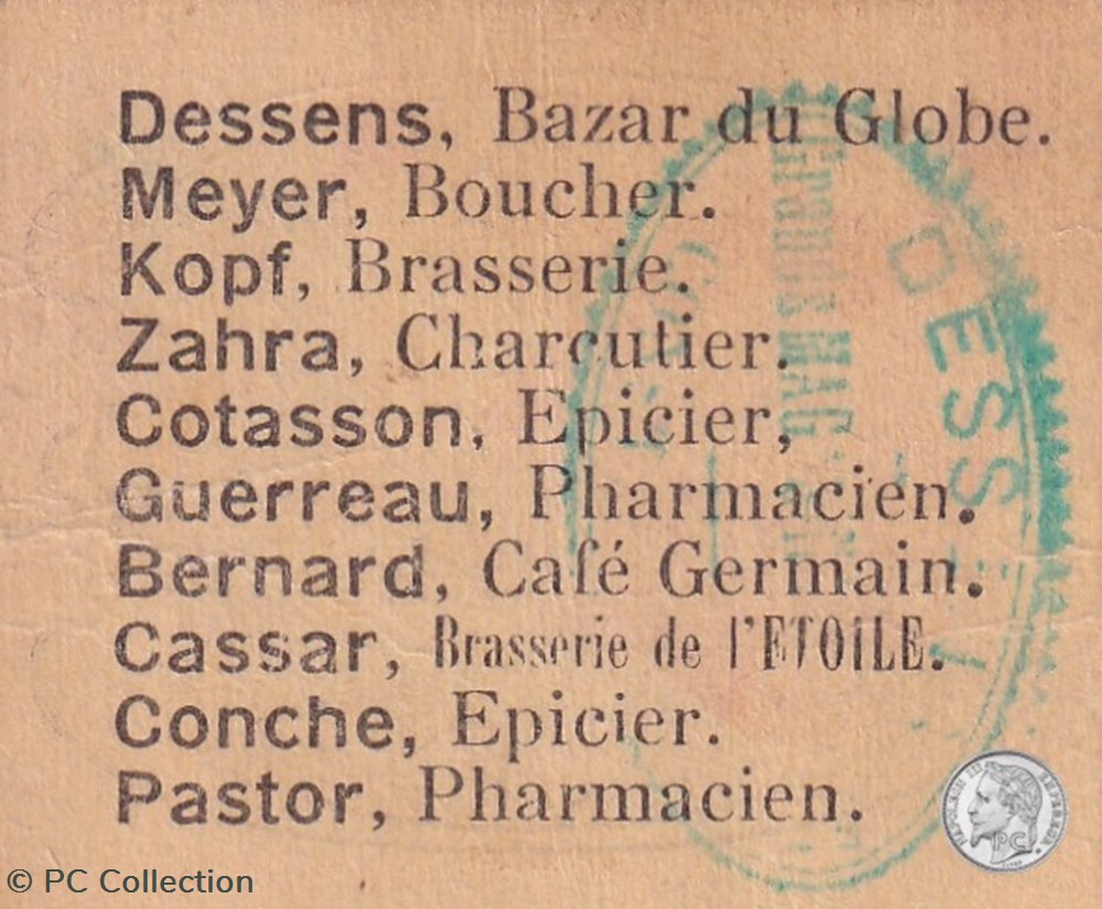 1914-1920 // ALGERIE // VILLE DE CONSTANTINE // DESSENS-GRANDS MAGASINS DU GLOBE // 5 Centimes billets afrique 1914 1920 algerie ville de constantine dessens grands magasins du globe 5 centimes