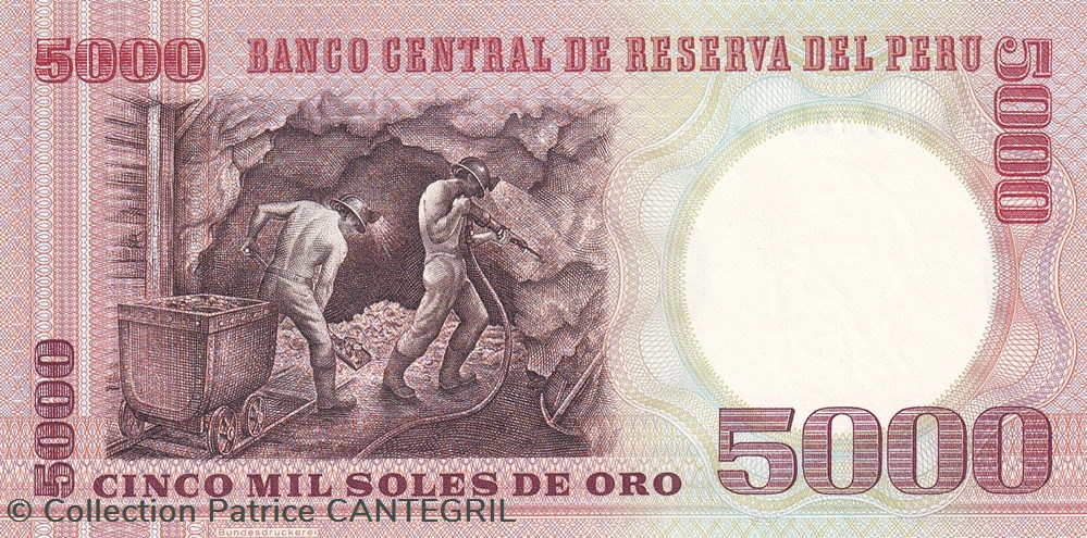 billets amerique du sud perou 5 000 soles de oro banco central de reserva del peru 21 06 1985 unc pick 117c