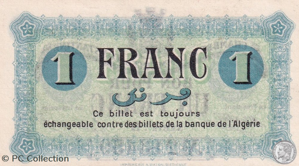 billets afrique algerie 140 4 1 5 1915 constantine 1 franc cdc series b