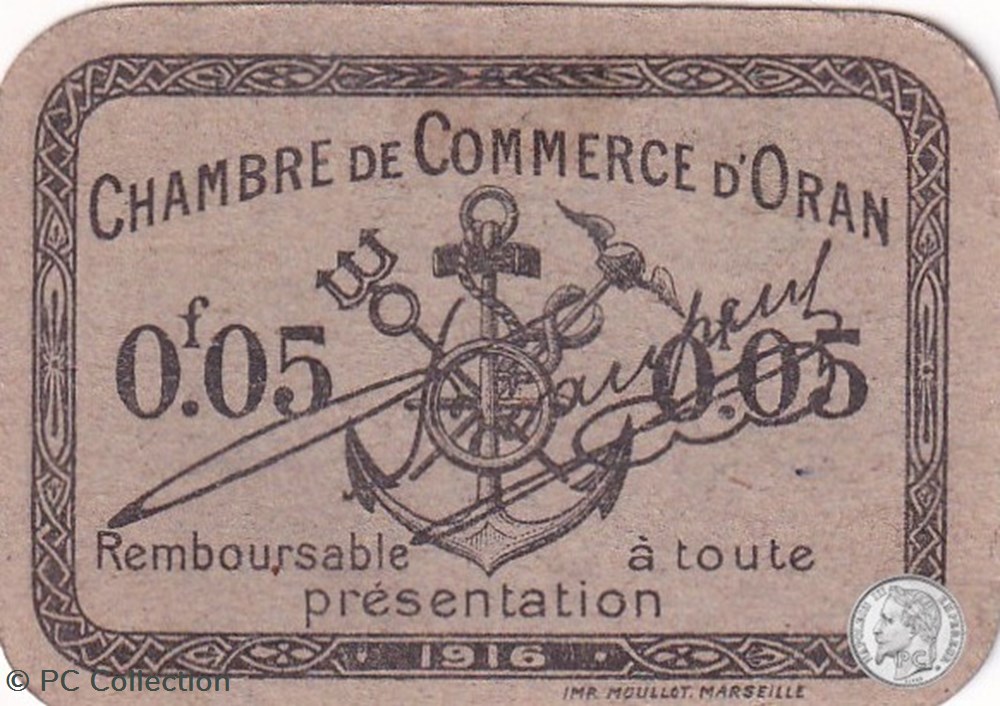 billets afrique algerie 141 48 1916 oran 5 cts cdc