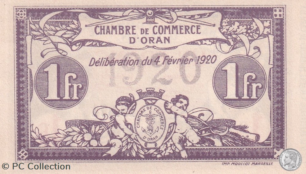 billets afrique algerie 141 23 4 2 1920 oran 1 franc serie v cdc