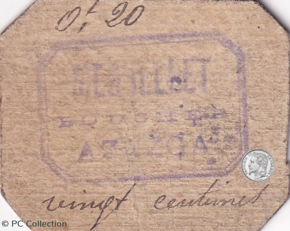 billets afrique algerie azazga meghellet boucher 0 20 f 20 centimes carton