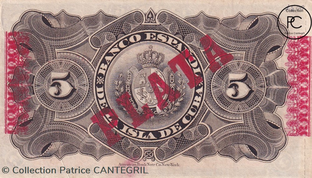 billets amerique centrale et caraibes 1896 pick48b 5 mn peso cubain sup