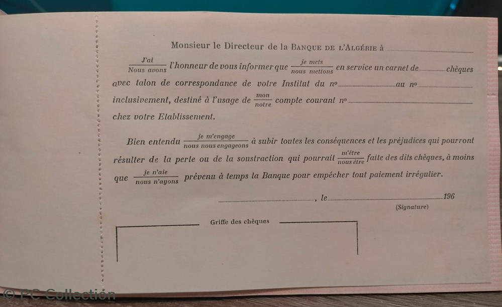 Carnet de chéques BANQUE CENTRALE D'ALGERIE Rose 2 billets afrique carnet de cheques banque centrale algerie rose