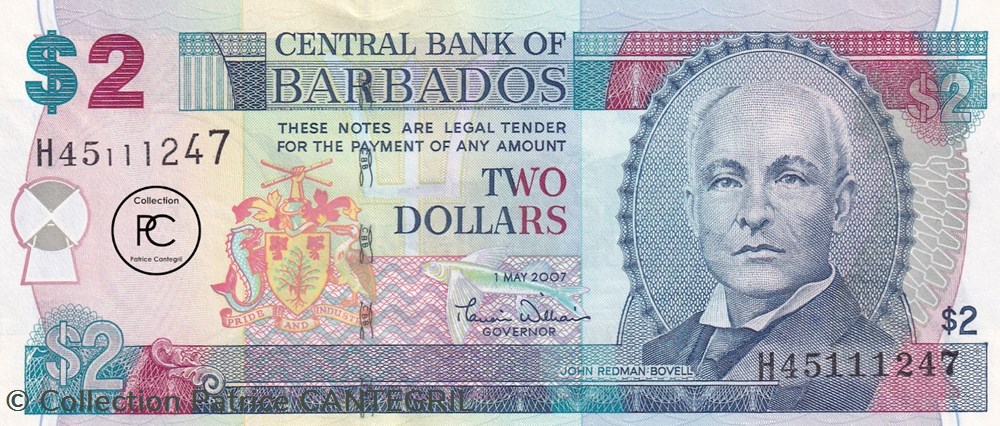 2007 Pick-66a 2 Bds$ - Dollar barbadien Unc billets amerique centrale et caraibes barbade 2007 pick 66a 2 bds dollar barbadien unc