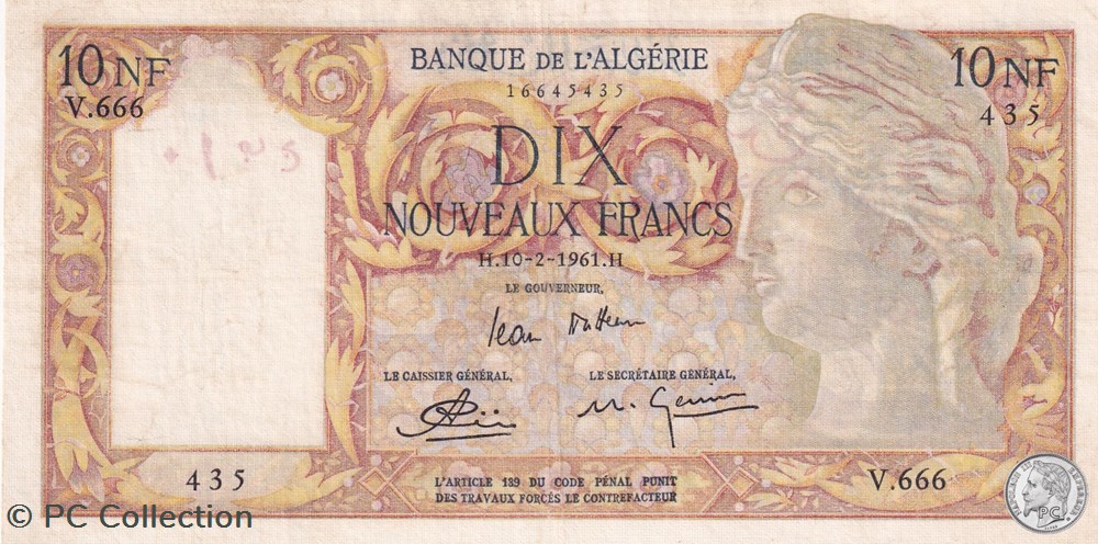 1961 Pick119a.4 V-666 435 10 Franc algérien Sup+ billets afrique 1961 pick119a 4 v 666 435 10 franc algerien sup