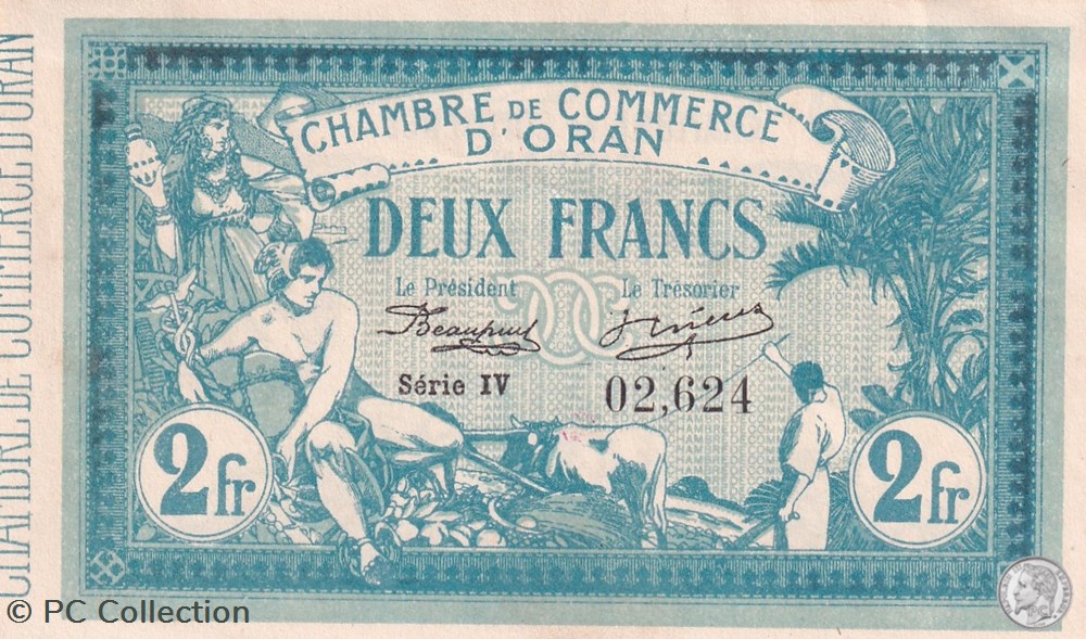 billets afrique algerie 141 14 10 11 1915 oran 2 francs serie iv cdc