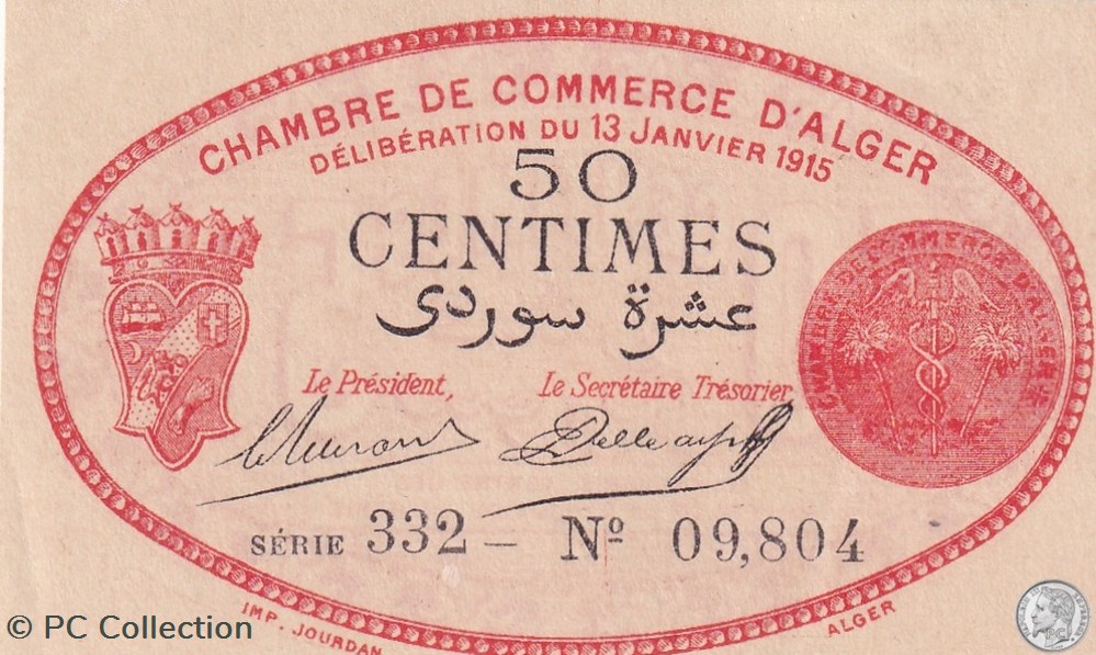 137-5-13/1/1915 Alger 50 cts Cdc. (10) billets afrique algerie 137 5 13 1 1915 alger 50 cts cdc 10