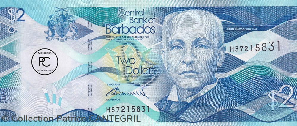 billets amerique centrale et caraibes barbade 2013 pick73a 2 bds dollar barbadien unc