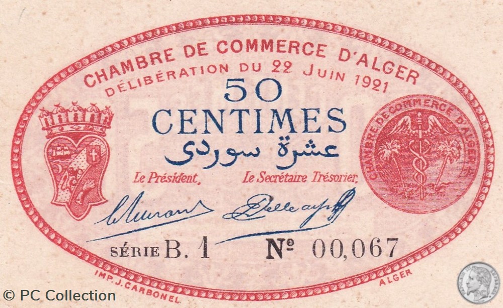 137-19-22/6/1921 Alger 1 Franc Cdc.(2) billets afrique algerie 137 19 22 6 1921 alger 1 franc cdc 2