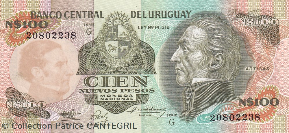 100 Nuevos Pesos Banco Central del Uruguay 1987 Unc Pick 62a billets amerique du sud 100 nuevos pesos banco central del uruguay 1987 unc pick 62a