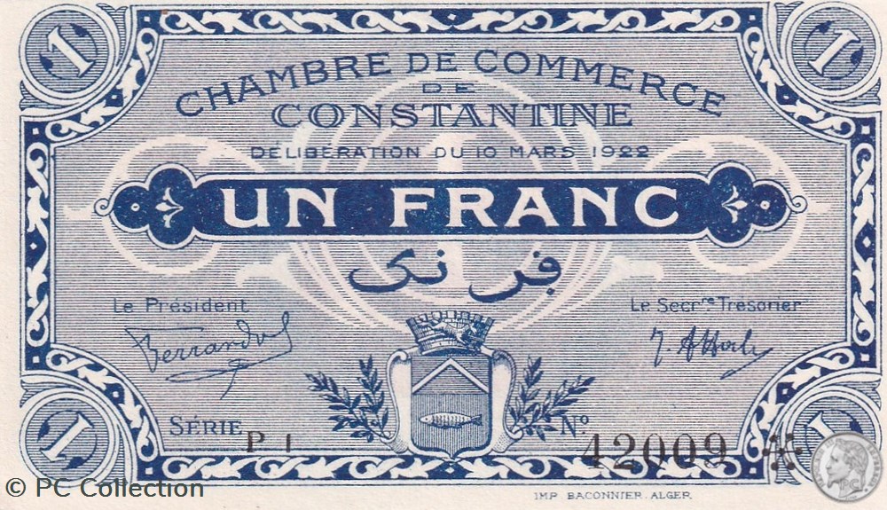 billets afrique algerie 140 39 10 03 1922 constantine 1 franc cdc series p1