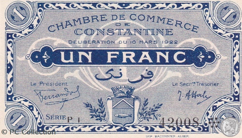 140-39- 10/03/1922 Constantine 1 Franc Cdc Séries P1 billets afrique algerie 140 39 10 03 1922 constantine 1 franc cdc series p1