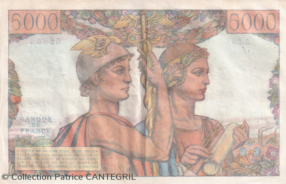 5.000 Francs Terre et Mer 5 4 1951 Pick 131b Sup billets europe france 5 000 francs terre et mer 5 4 1951 pick 131b sup
