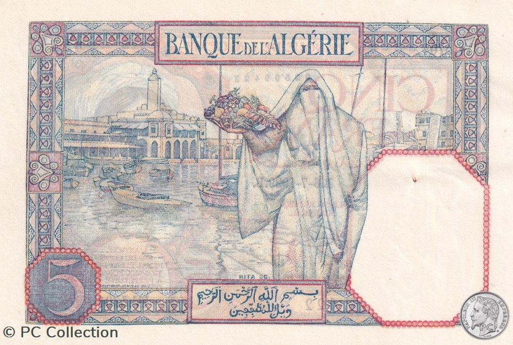 1929 Pick77a 5 Franc algérien sup billets afrique 1929 pick77a 5 franc algerien sup