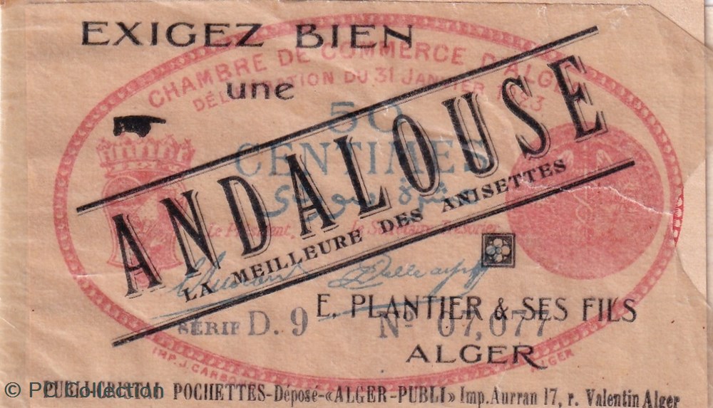 137-25-31/1/1923 Alger 50 cts Cdc. (1) 3 billets afrique algerie 137 25 31 1 1923 alger 50 cts cdc 1