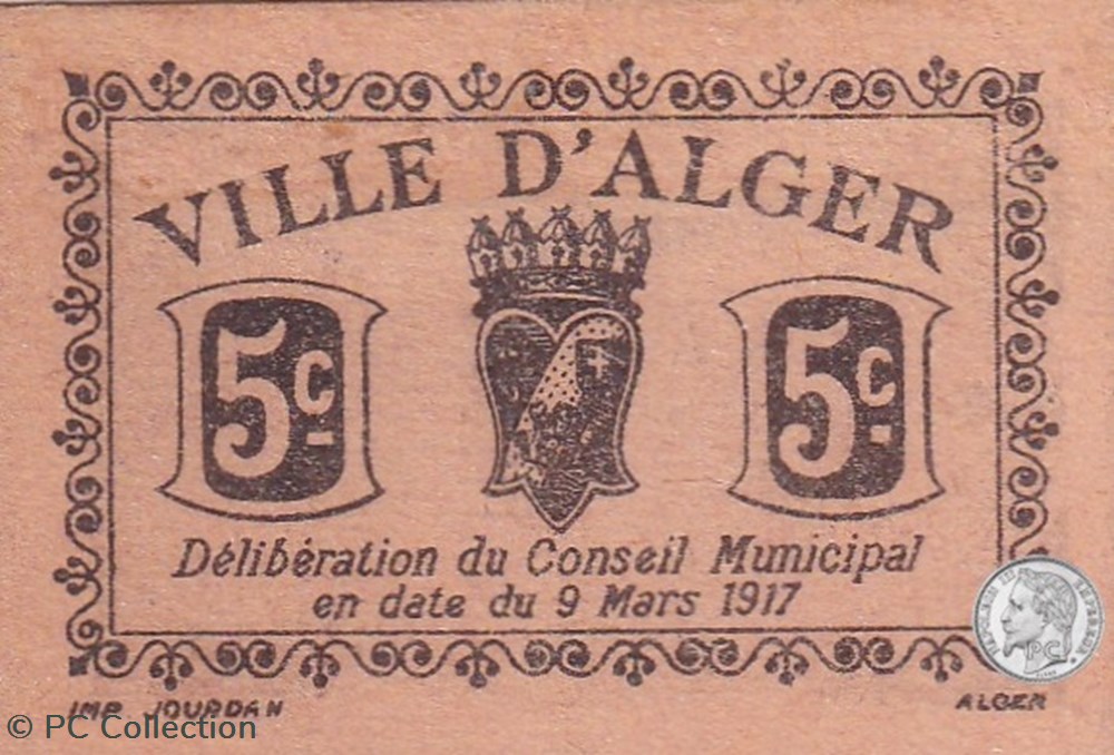 Ville d'Alger- 9/3/1917 10 Centimes Beige (3) billets afrique algerie ville alger 9 3 1917 10 centimes beige 3