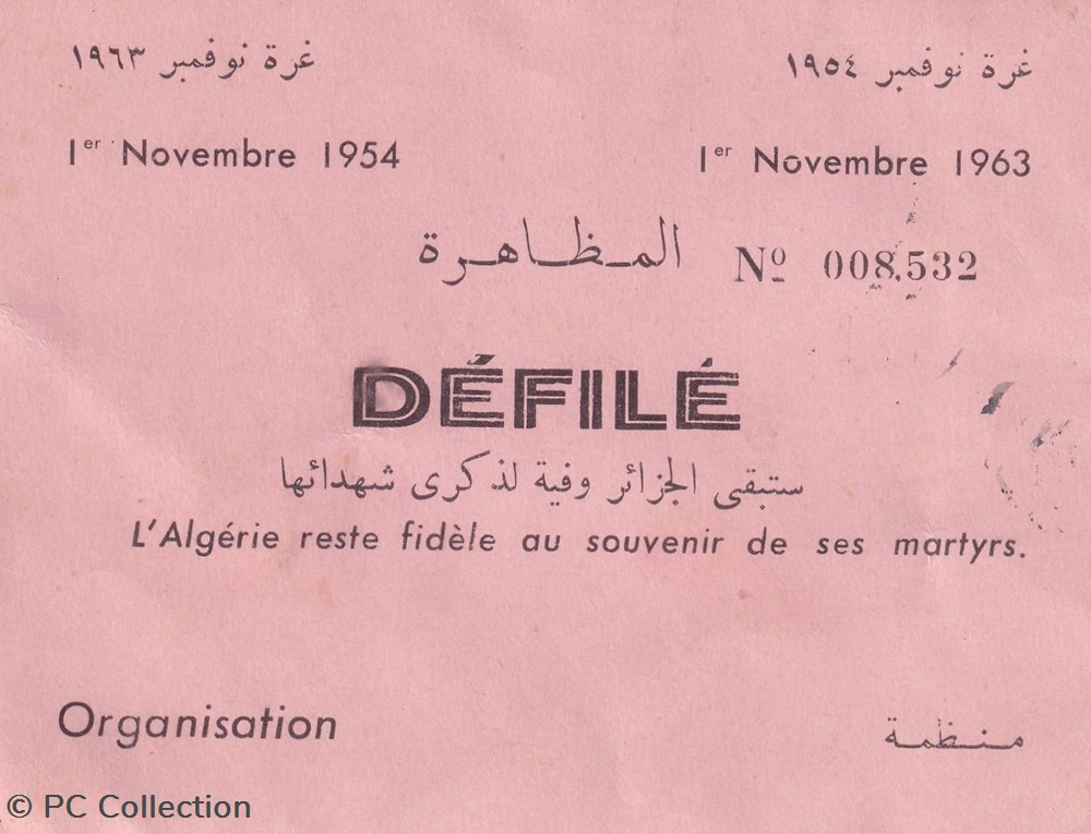 Ticket Défilé 1954 1963 documents anciens ticket defile 1954 1963