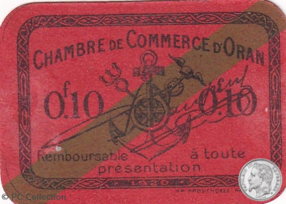 141-57-1920 Oran 10 Cts Cdc billets afrique algerie 141 57 1920 oran 10 cts cdc
