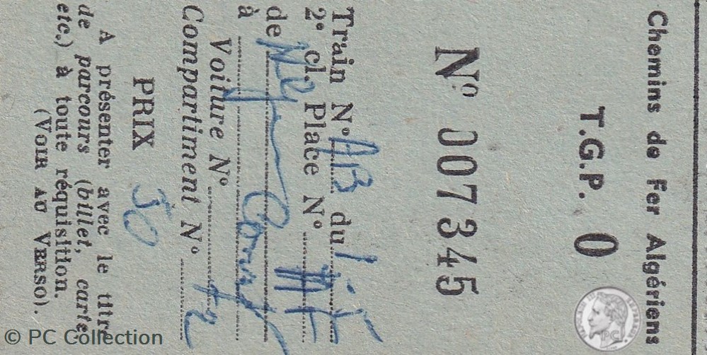 Chemins de Fer Algériens T-G-P-0 Alger constantine documents anciens titres transport chemins de fer algeriens t g p 0 alger constantine