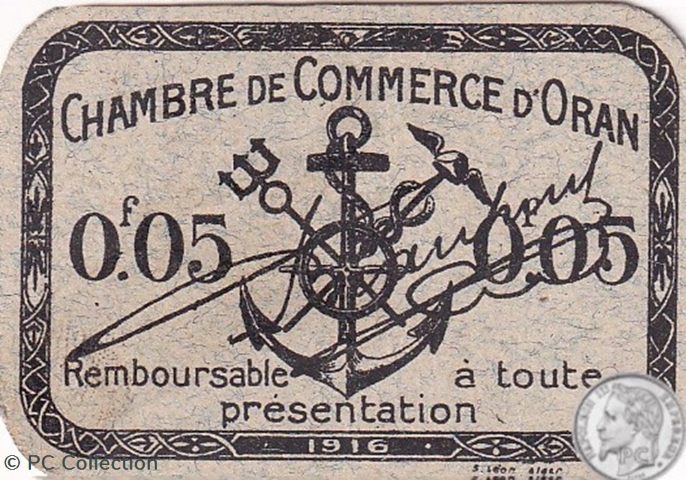 billets afrique algerie 141 46 1916 oran 5 cts cdc