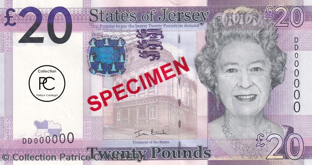 2010 Pick35s 20 £ - Livre de Jersey Spécimen Unc billets europe 2010 pick35s 20 livre de jersey specimen unc