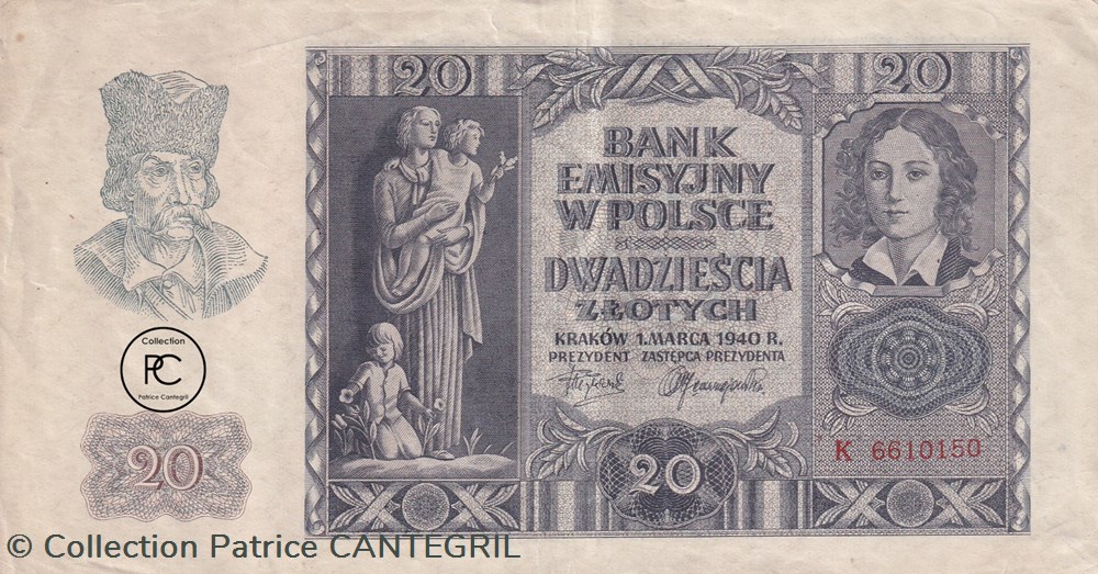 billets europe pologne 20 z otych bank emisyjny w polsce 01 03 1940 sup pick 95