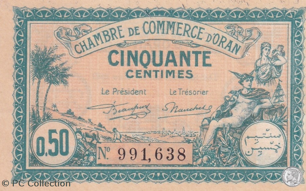 billets afrique algerie 141 25 25 03 1921 oran 50 cts cdc