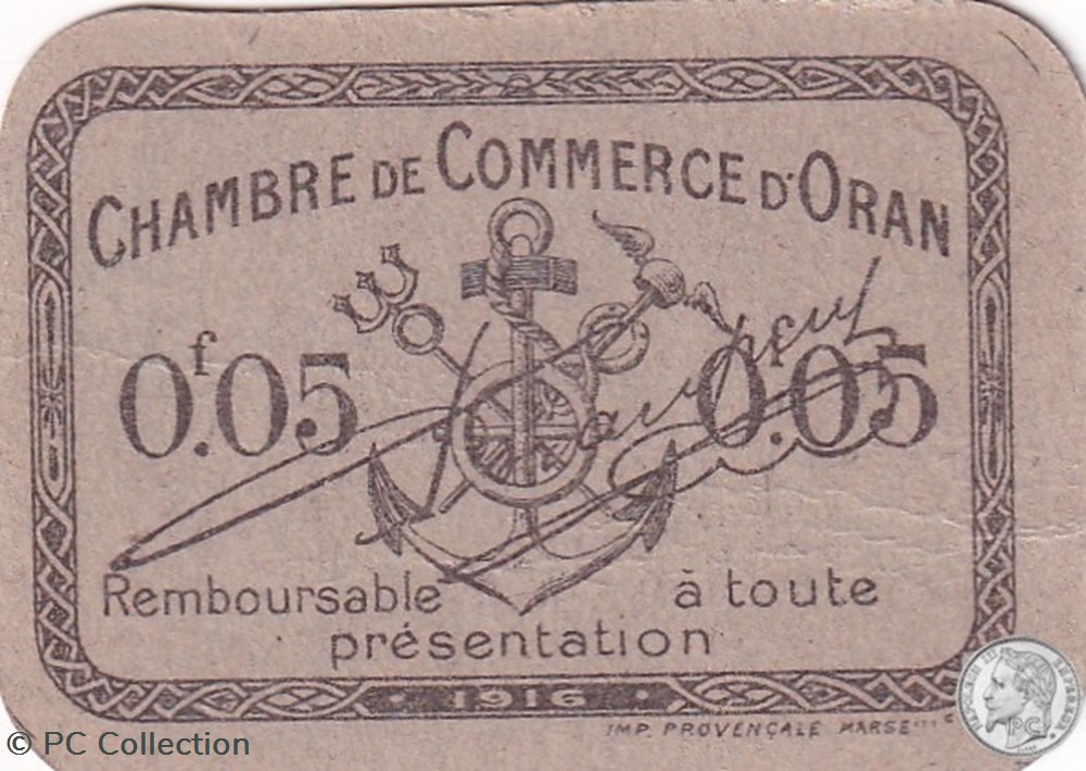 billets afrique algerie 141 48 1916 oran 5 cts cdc