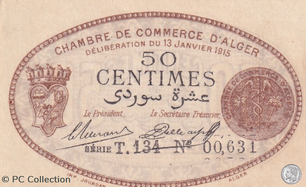 137-9-13/1/1915 Alger 50 cts Cdc.(3) billets afrique algerie 137 9 13 1 1915 alger 50 cts cdc 3