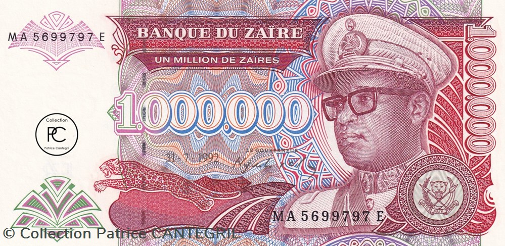 1992 Pick44a.2 1 000 000 Ƶ - Zaïre zairéen Unc billets afrique 1992 pick44a 2 1 000 000 zaire zaireen unc
