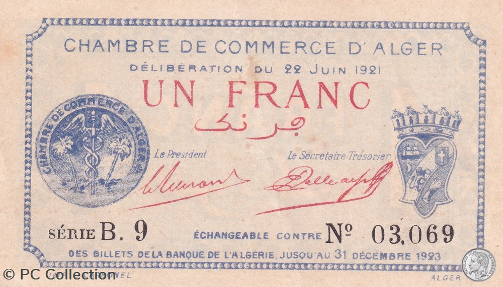 137-18-22/6/1921 Alger 1 Franc Cdc.() billets afrique algerie 137 18 22 6 1921 alger 1 franc cdc