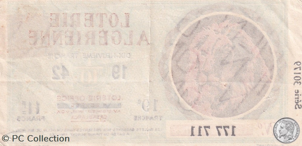 billets afrique loterie algerienne 1 10eme 19eme tranche 1942