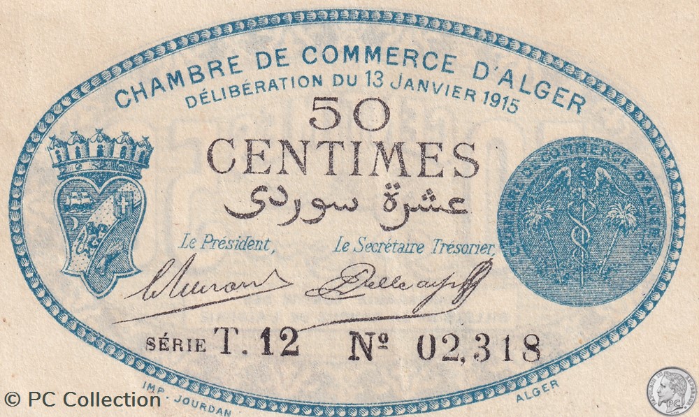 137-8-13/1/1915 Alger 50 cts Cdc. (4) billets afrique algerie 137 8 13 1 1915 alger 50 cts cdc 4